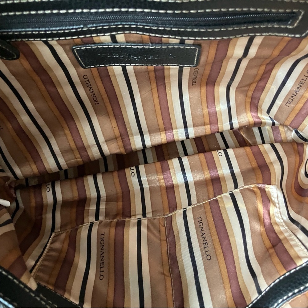 LIKE NEW! PERFECT AND SPOTLESS!TIGNANELLO BLACK & TAUPE LEATHER TOTE CROSSBODY - Picture 11 of 13